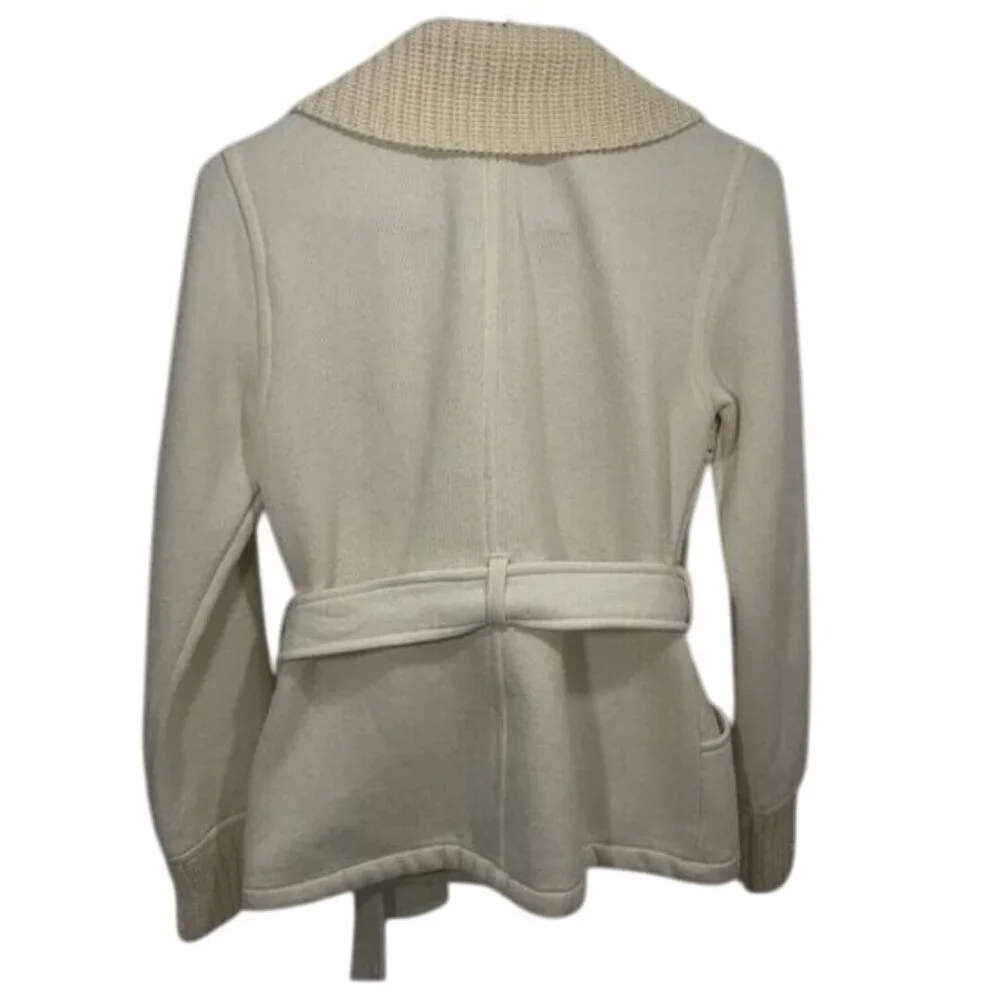 Womens Knitted Dove Ivory Knit Button-Front Belted Light-weight Jacket Size Sm - Picture 2 of 12
